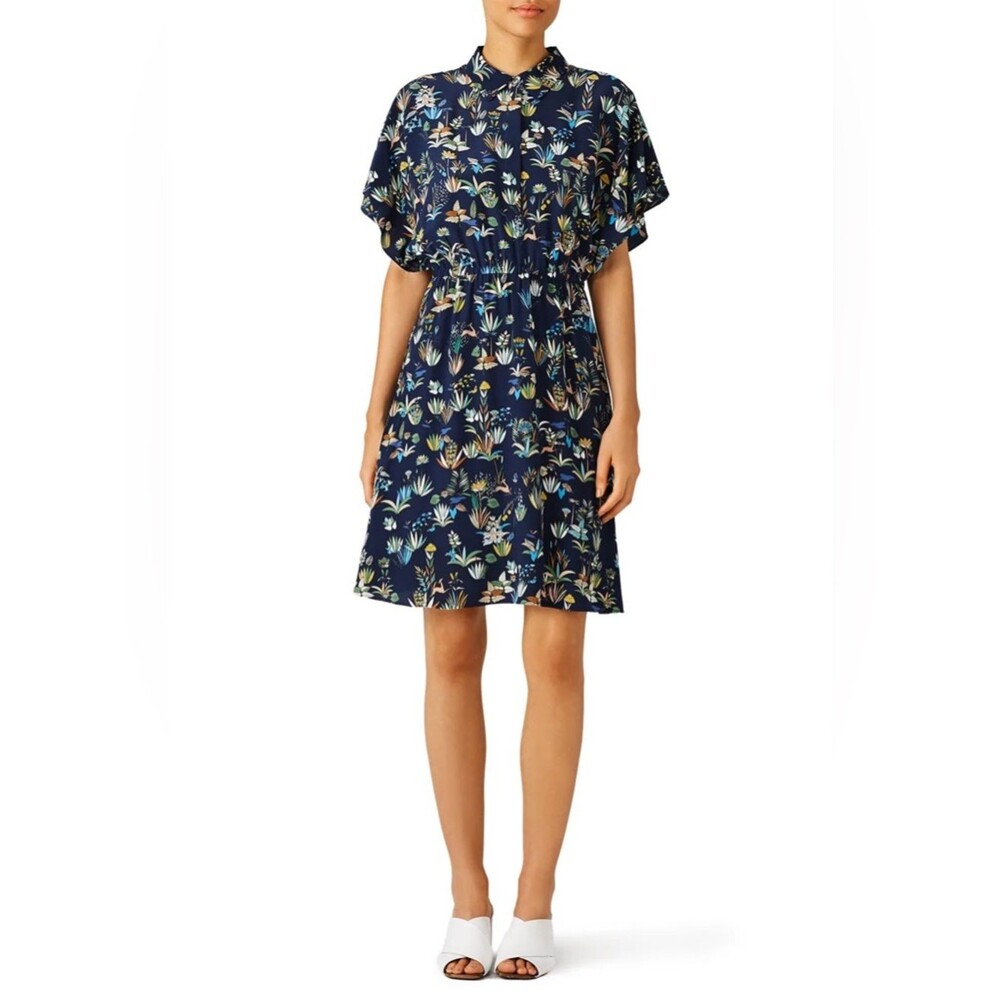 Tory Burch Ryan Fit and Flare Crepe Silk Dress Royal Navy Envisage Size 8